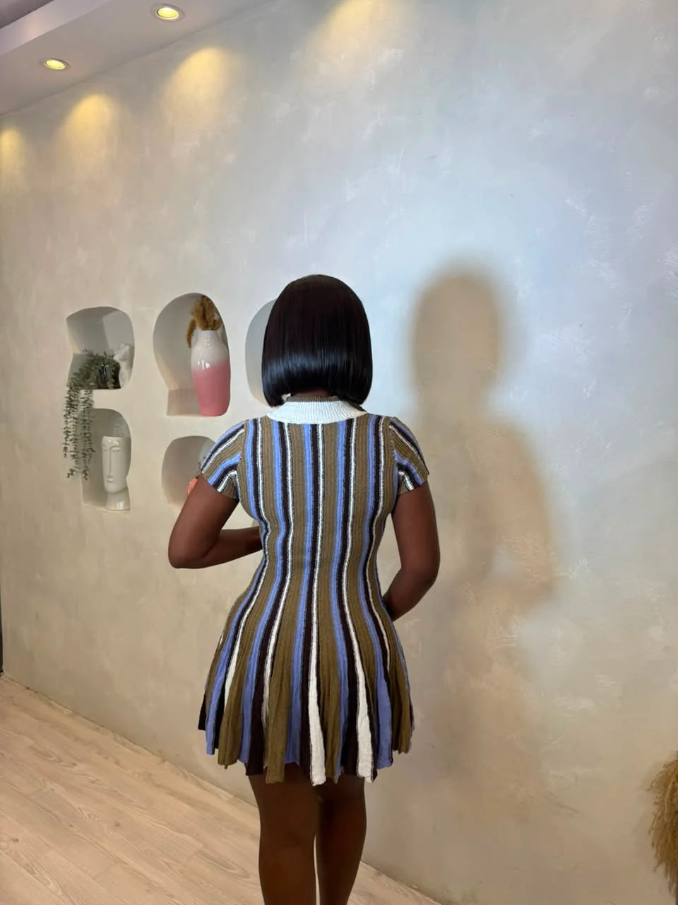 Mini vestido de malha listrada