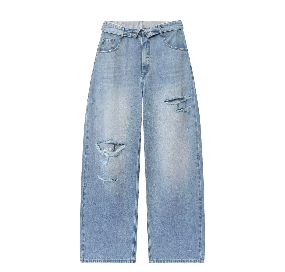 Mid-rise folded waist jeans