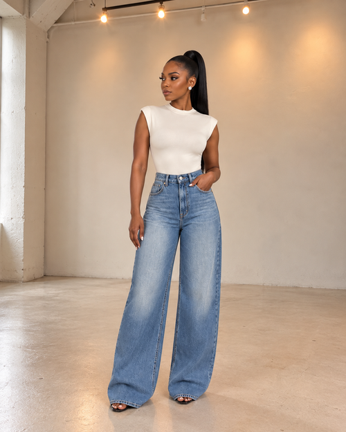 Calça jeans cintura alta casual