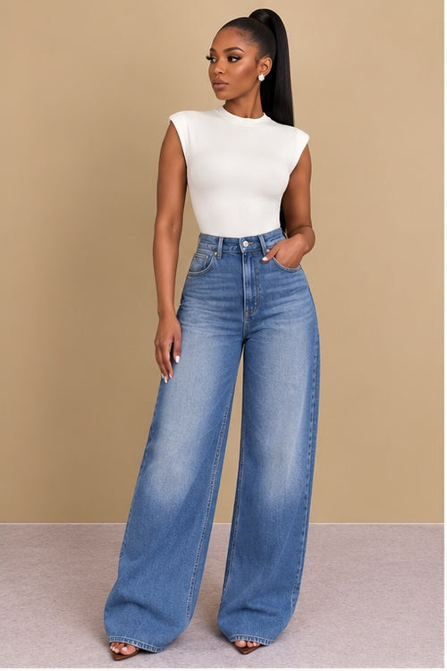 Calça jeans cintura alta casual