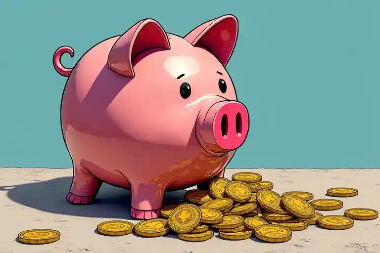 "Beautiful hand-painted image of a piggy bank with crypto coins, a teen contemplating if Crypto Earn Is Worth It."